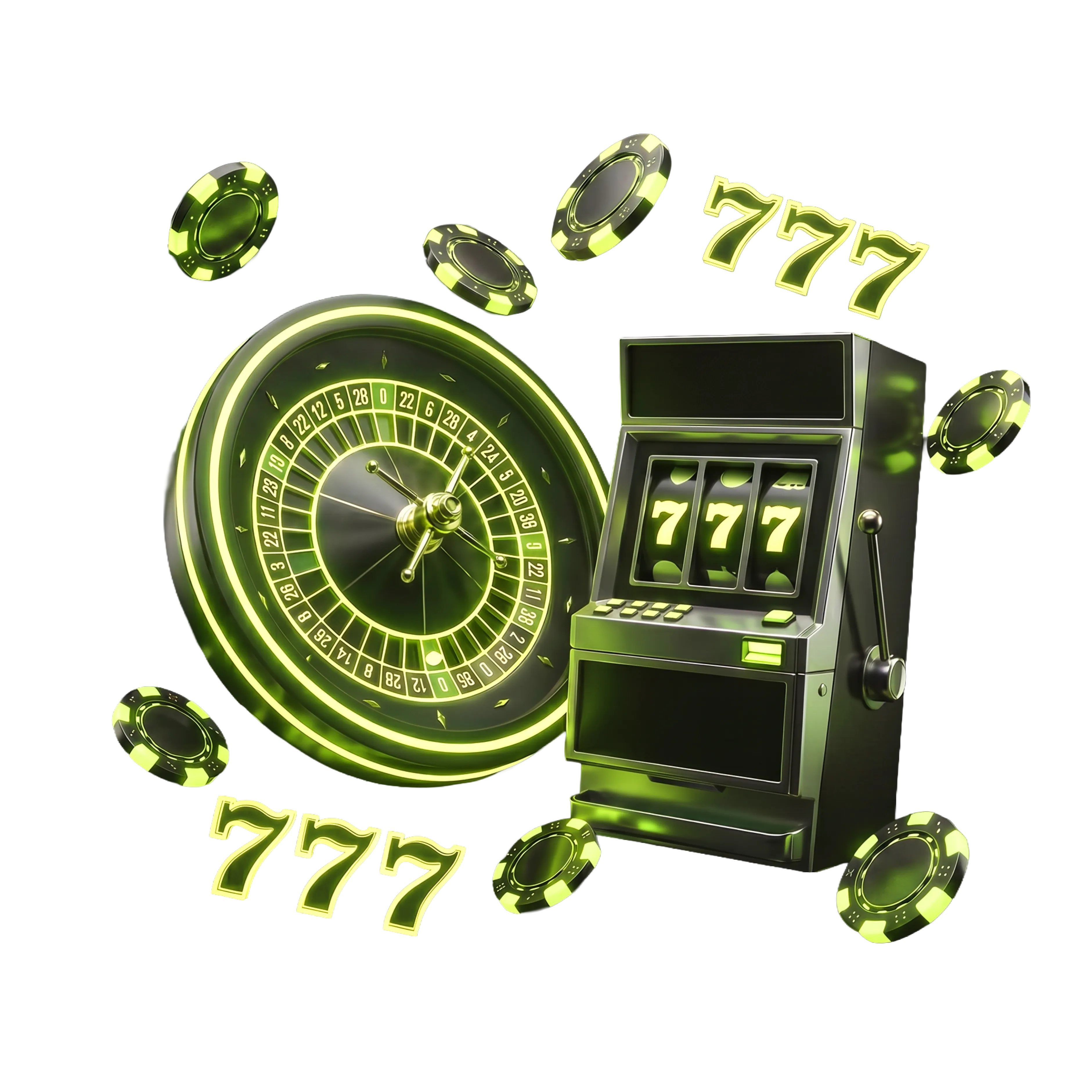 iGaming production visual with roulette, slot machine and neon chips